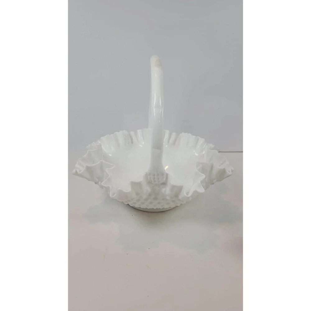 Vintage Fenton Hobnail‎ Milk Glass Basket White